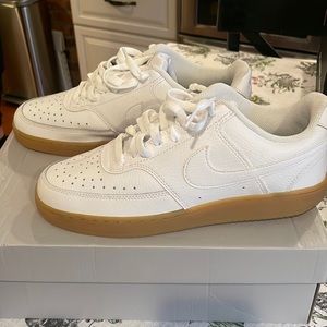 White/brown nike Air Force ones